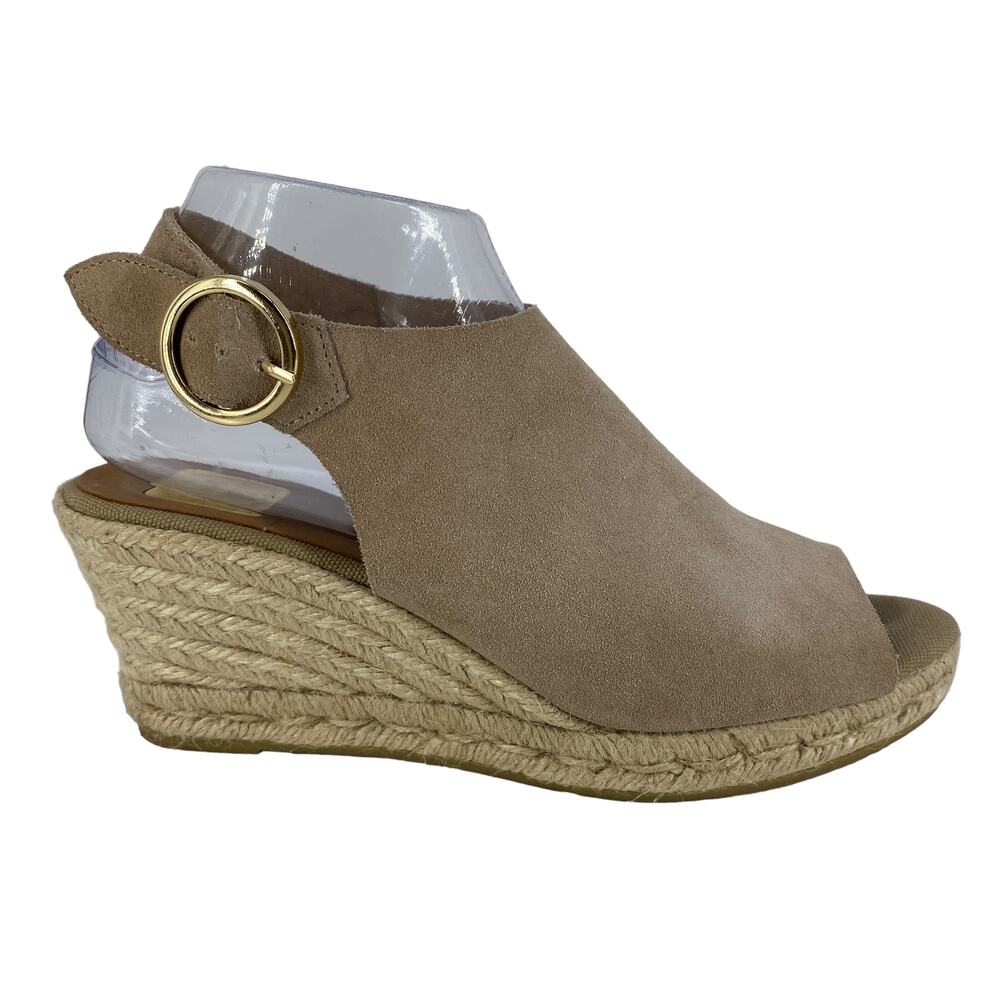 Women's KANNA Size 39 Beige Suede Wedge Espadrille Sling Back Sandals Peep Toe - Picture 2 of 13